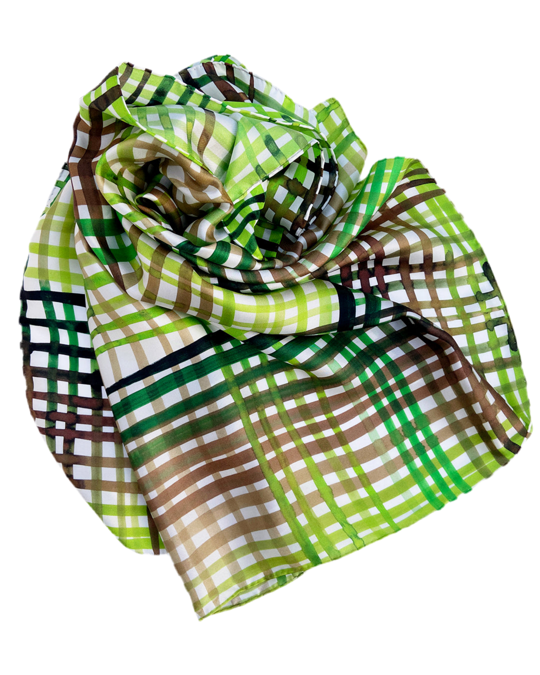 Silketørklæde - Grønt ternet - Naturlig luksus - HAZEL Cph - 160 x 65 cm - Heather No. 27