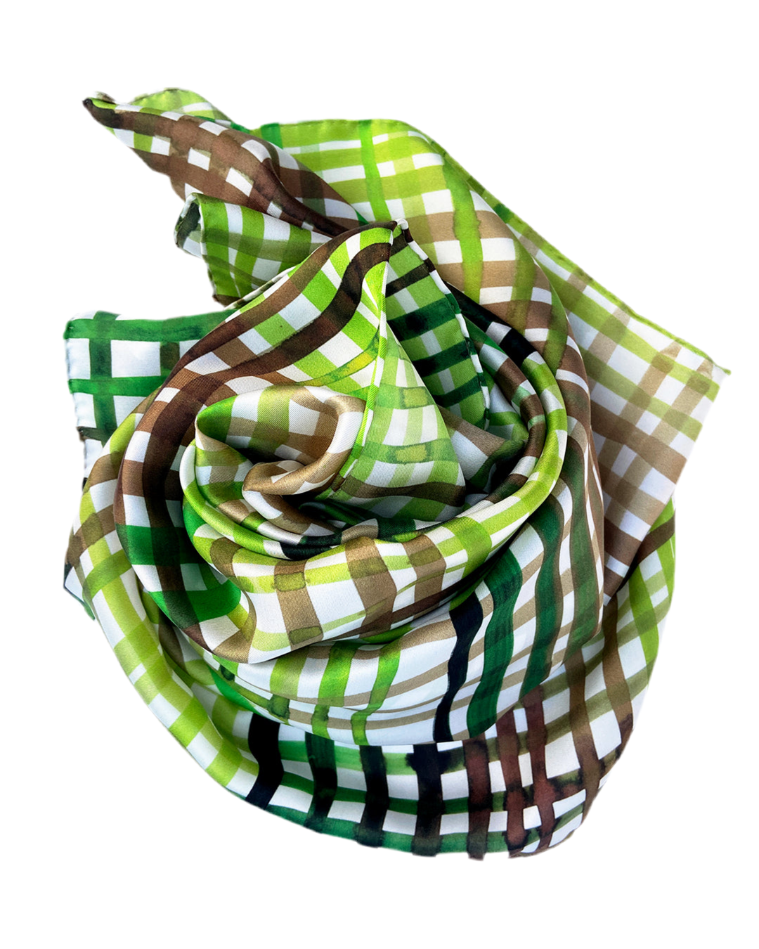 Silketørklæde - Grønt ternet - Naturlig luksus - HAZEL Cph - 160 x 65 cm - Heather No. 27