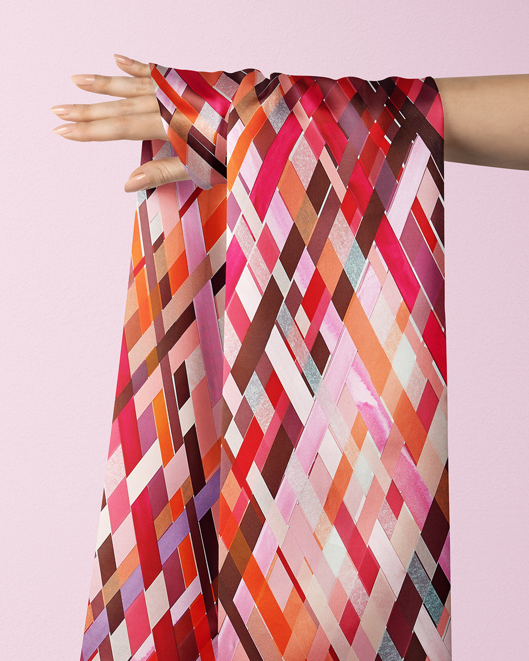 Silketørklæde -Rød - orange - 160 x 65 cm - Harlequin - PRØVE - 2 stk