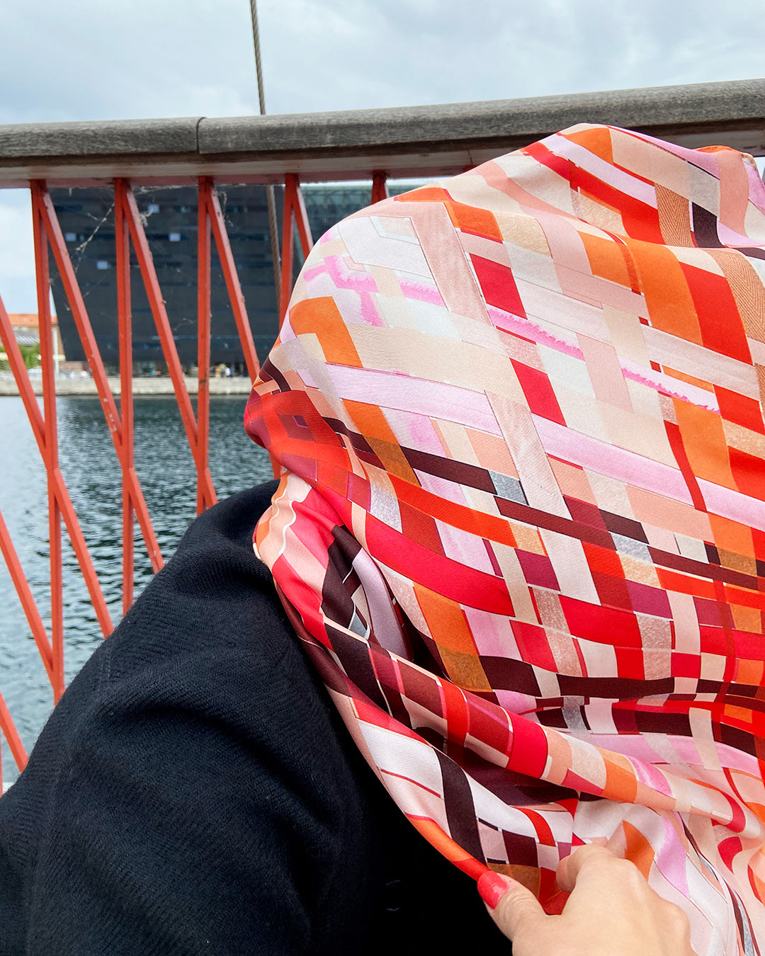 Silketørklæde -Rød - orange - 160 x 65 cm - Harlequin - PRØVE - 2 stk