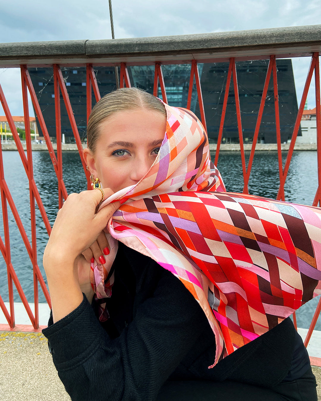 Silketørklæde -Rød - orange - 160 x 65 cm - Harlequin - PRØVE - 2 stk