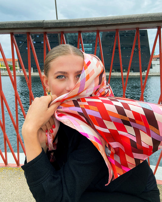 Silketørklæde -Rød - orange - 160 x 65 cm - Harlequin - PRØVE - 2 stk