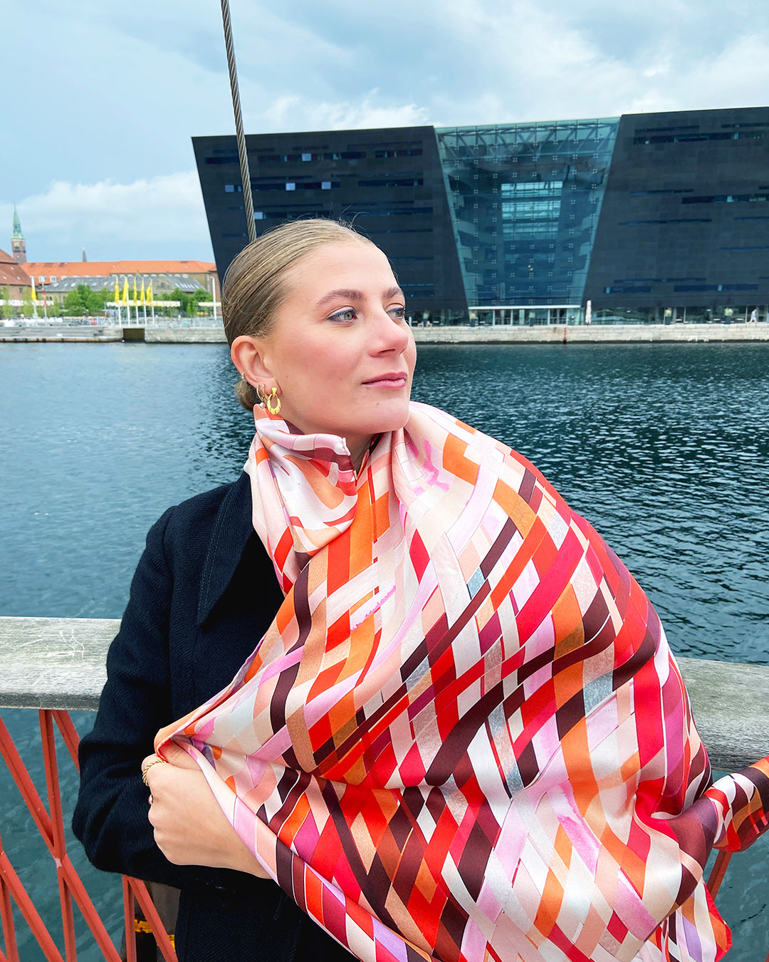 Silketørklæde -Rød - orange - 160 x 65 cm - Harlequin - PRØVE - 2 stk