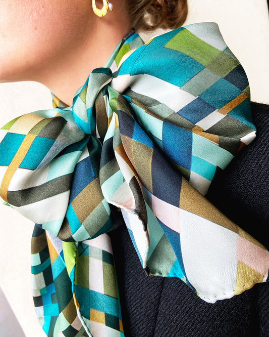 Silketørklæde - Blå-grøn - 160 x 65 cm - Harlequin - PRØVE - 1 stk