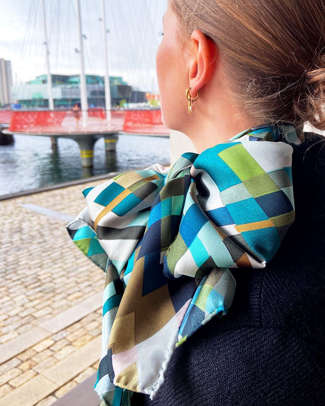 Silketørklæde - Blå-grøn - 160 x 65 cm - Harlequin - PRØVE - 1 stk
