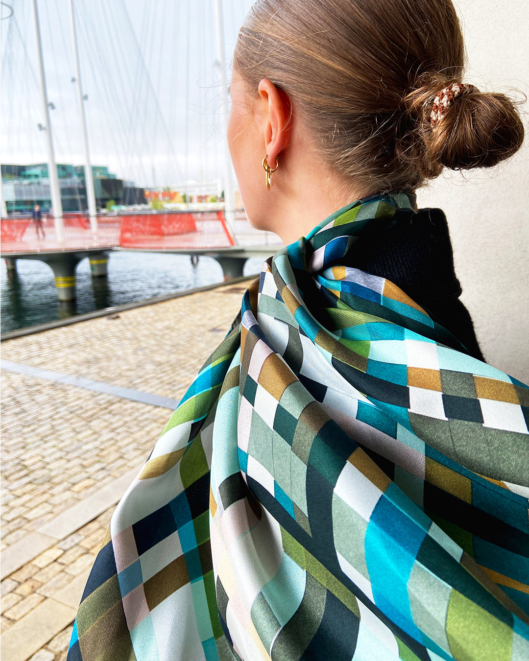 Silketørklæde - Blå-grøn - 160 x 65 cm - Harlequin - PRØVE - 1 stk