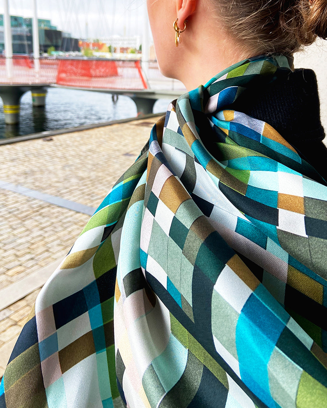 Silketørklæde - Blå-grøn - 160 x 65 cm - Harlequin - PRØVE - 1 stk