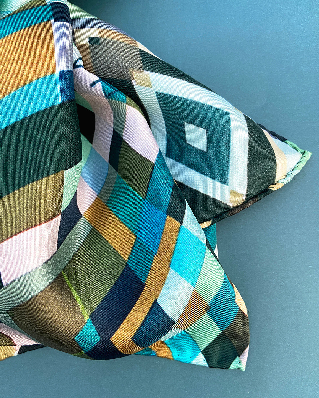 Silketørklæde - Blå-grøn - 160 x 65 cm - Harlequin - PRØVE - 1 stk