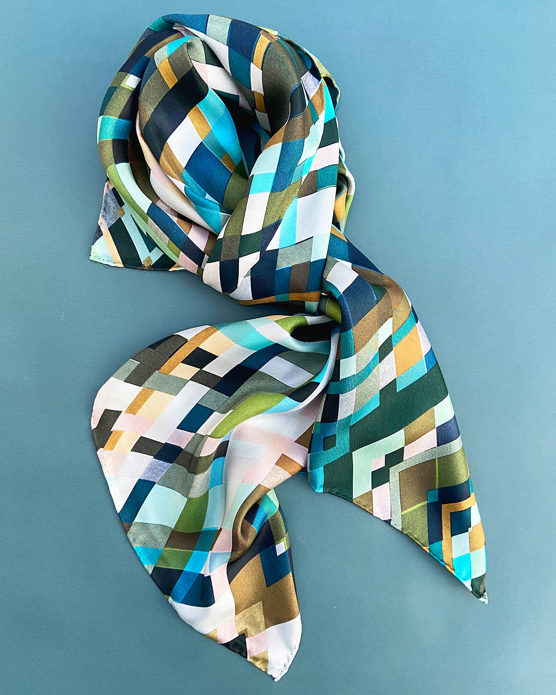 Silketørklæde - Blå-grøn - 160 x 65 cm - Harlequin - PRØVE - 1 stk