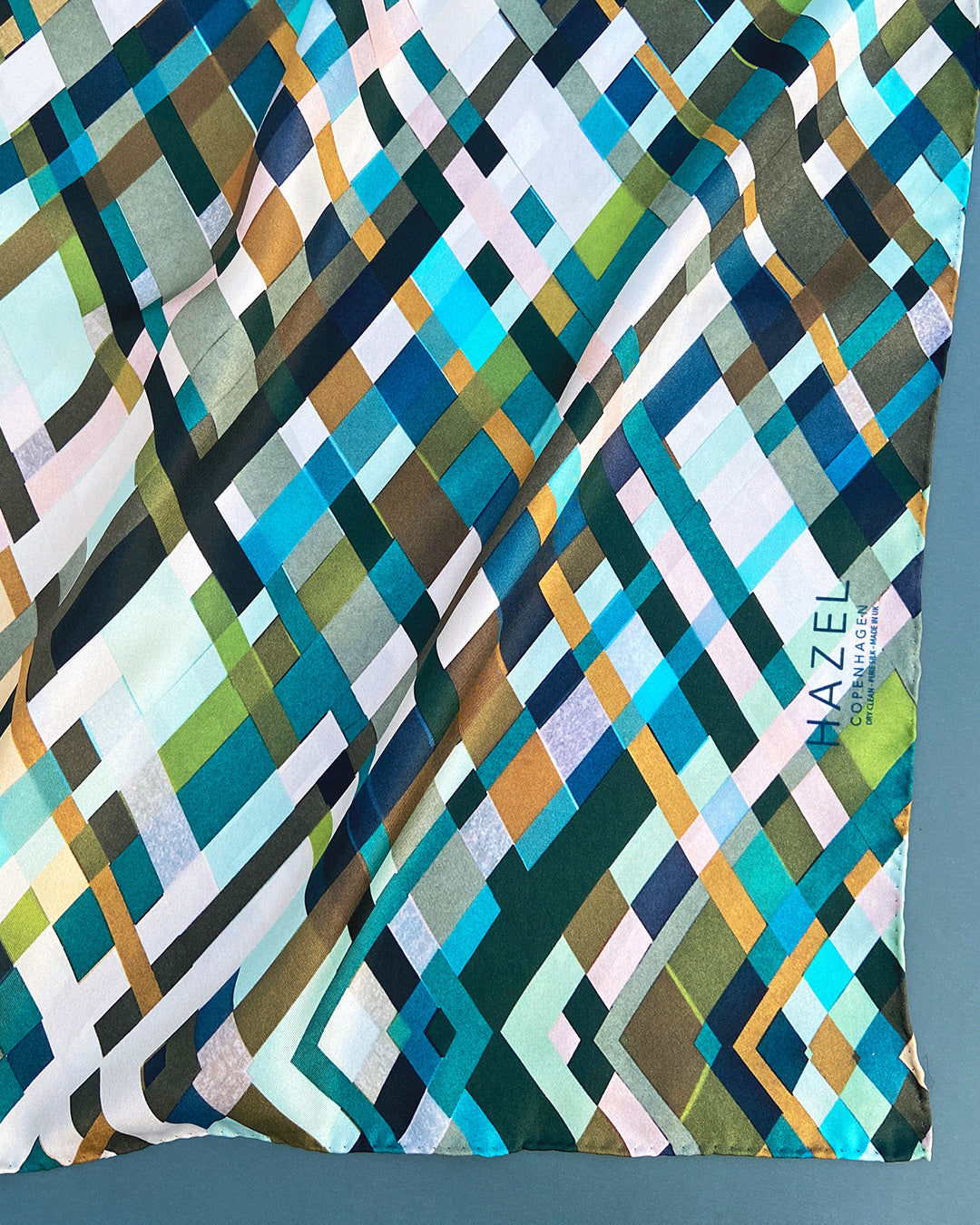 Silketørklæde - Blå-grøn - 160 x 65 cm - Harlequin - PRØVE - 1 stk