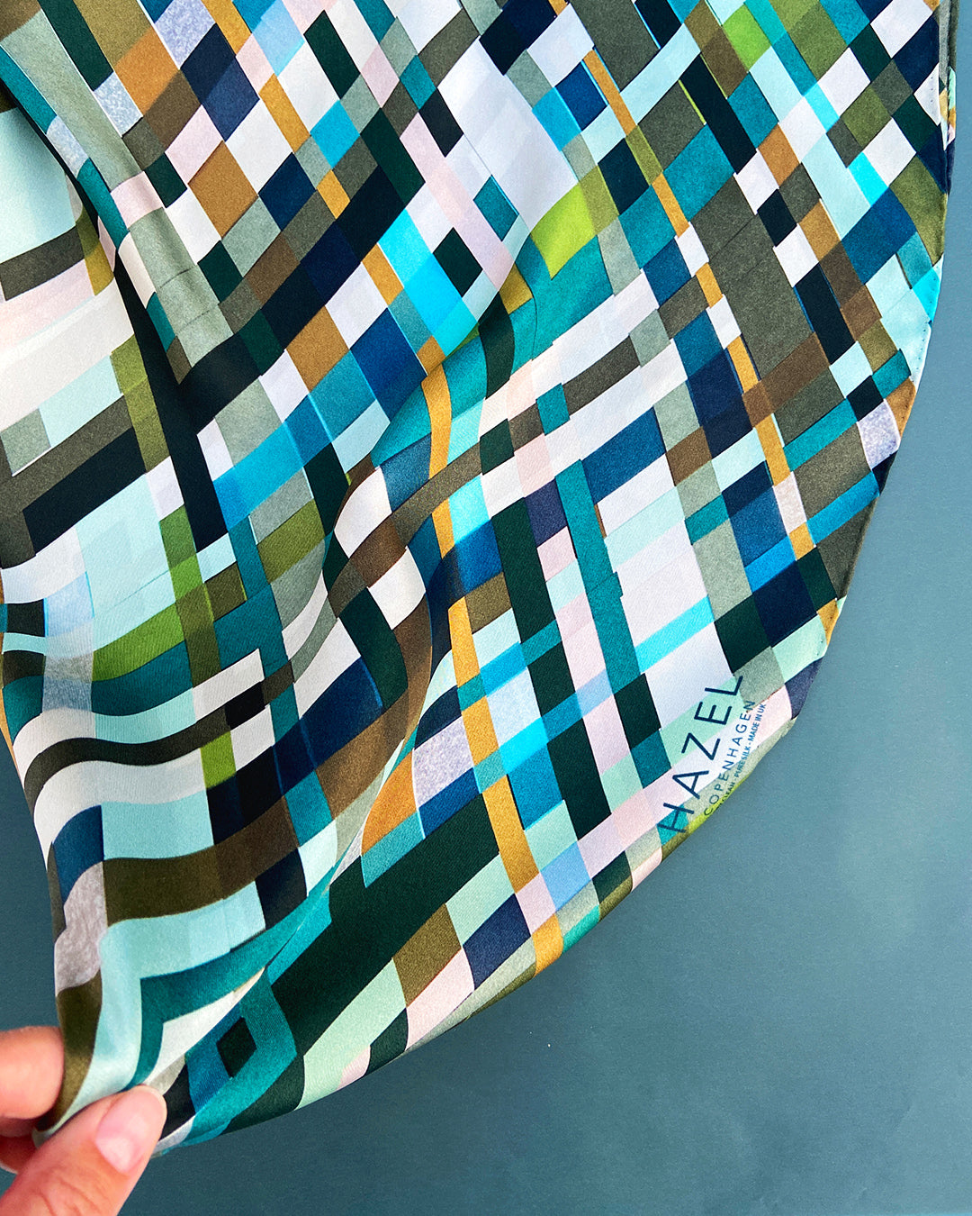 Silketørklæde - Blå-grøn - 160 x 65 cm - Harlequin - PRØVE - 1 stk