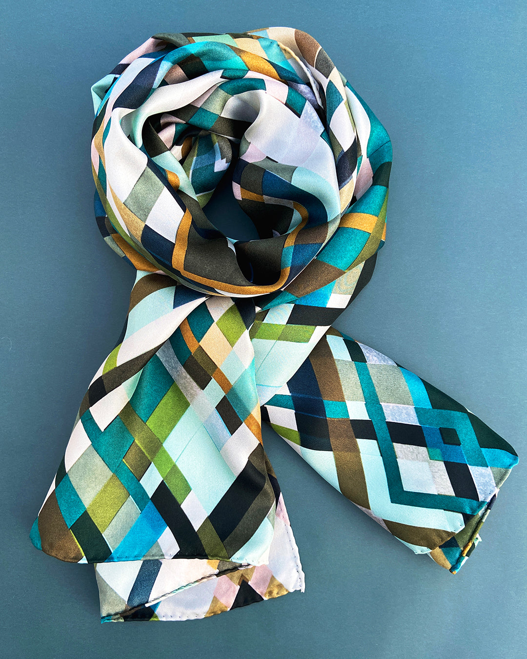 Silketørklæde - Blå-grøn - 160 x 65 cm - Harlequin - PRØVE - 1 stk