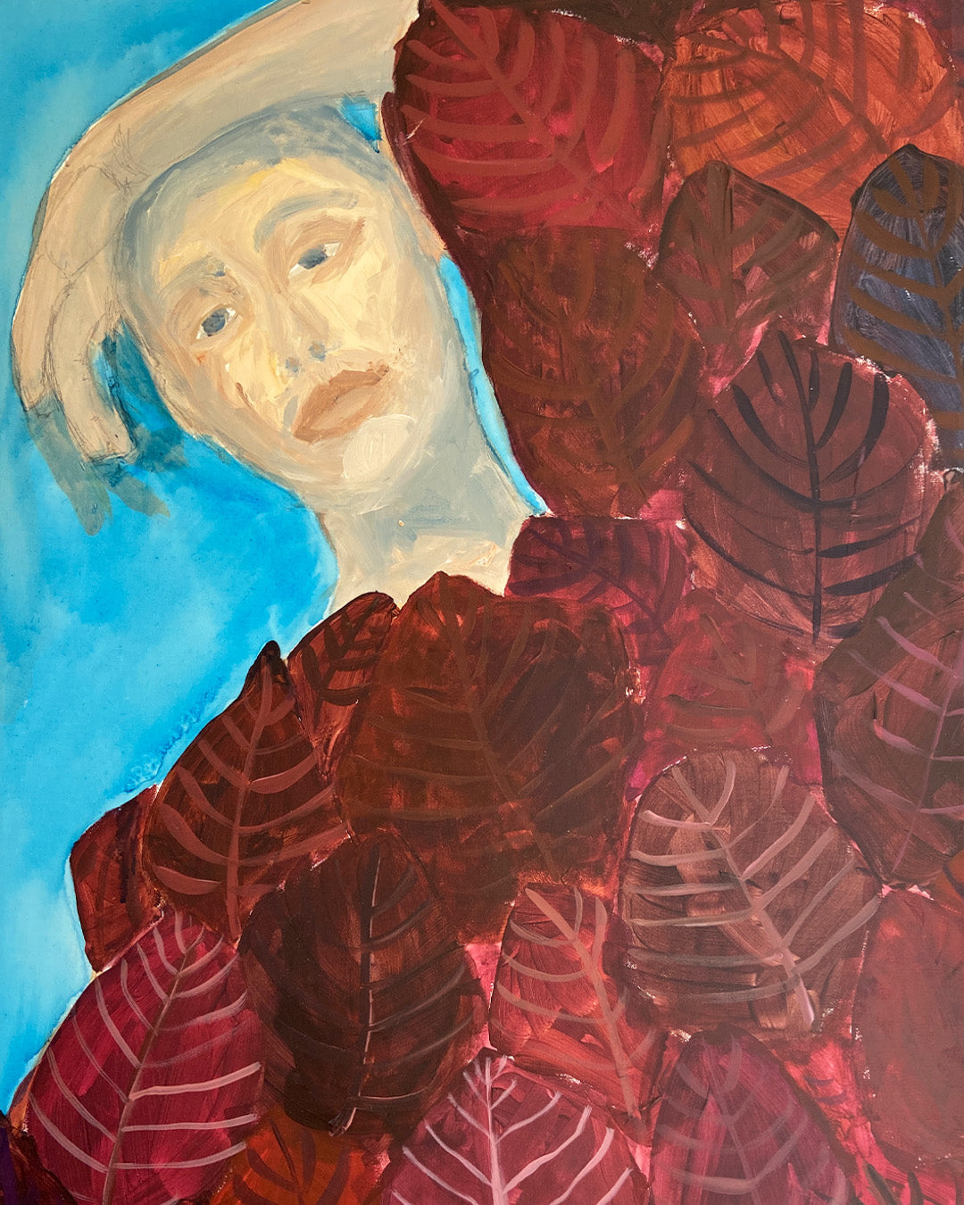 Red Leaf - Maleri - Akryl på lærred 45 x 65 cm