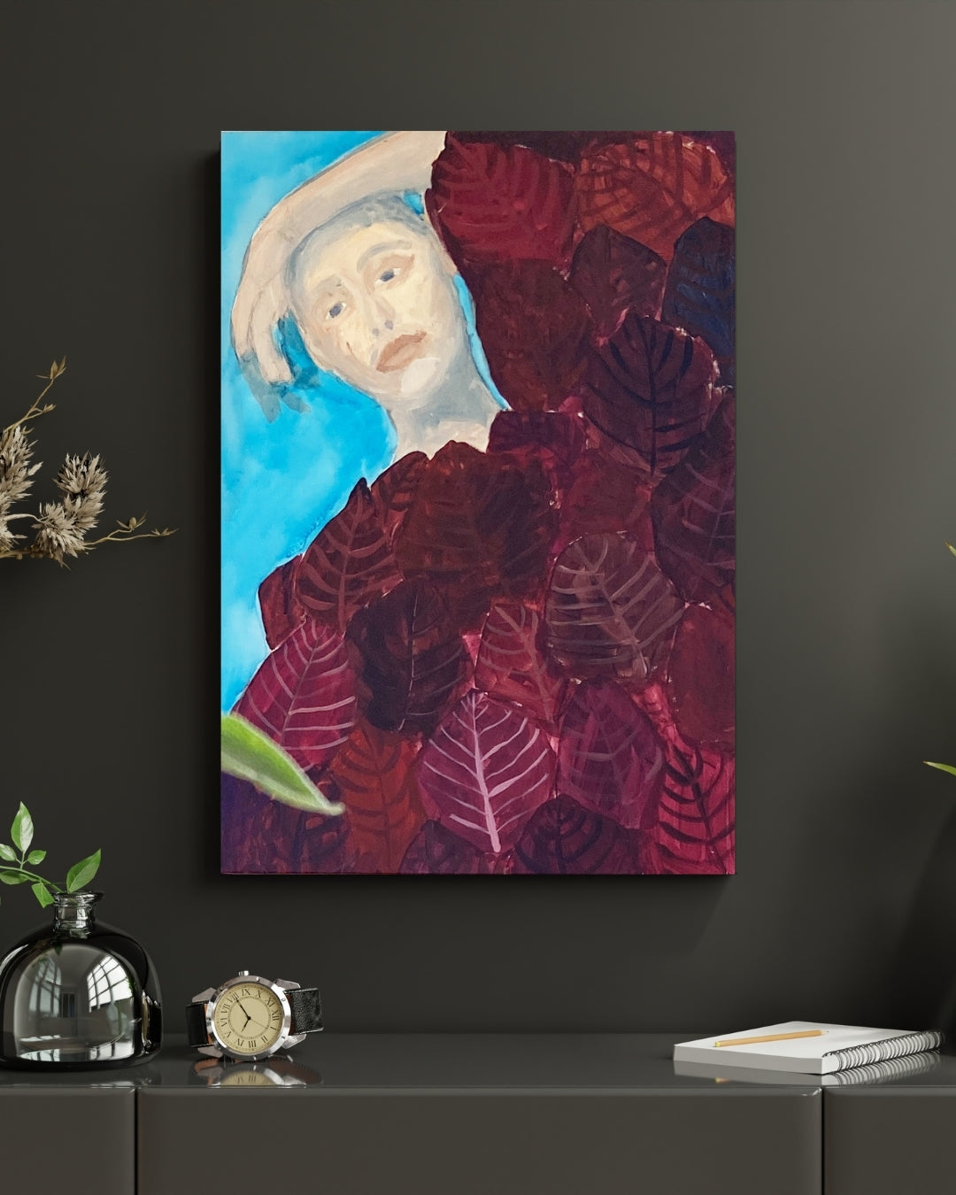 Red Leaf - Maleri - Akryl på lærred 45 x 65 cm