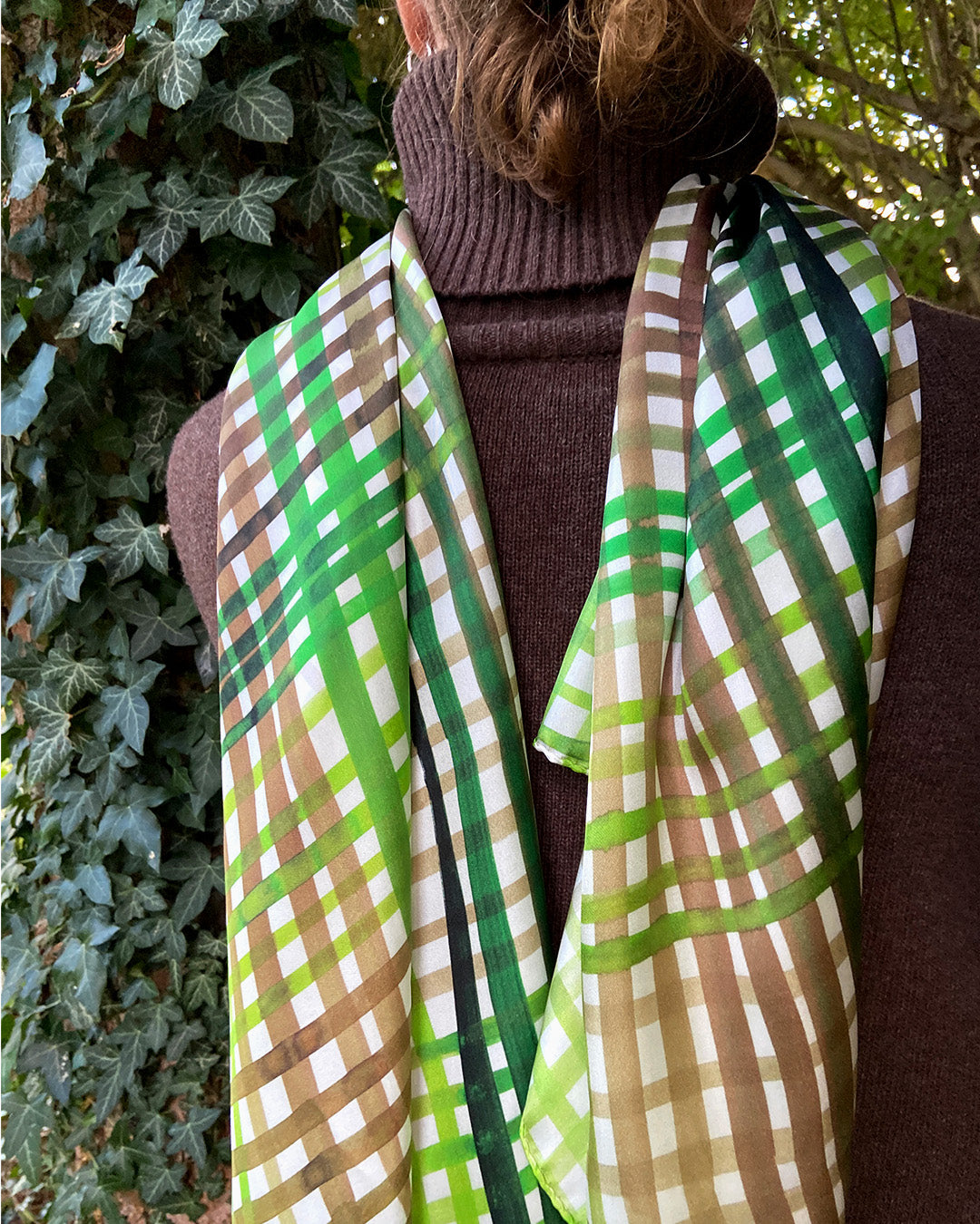 Silketørklæde - Grønt ternet - 160 x 65 cm - Heather No. 27