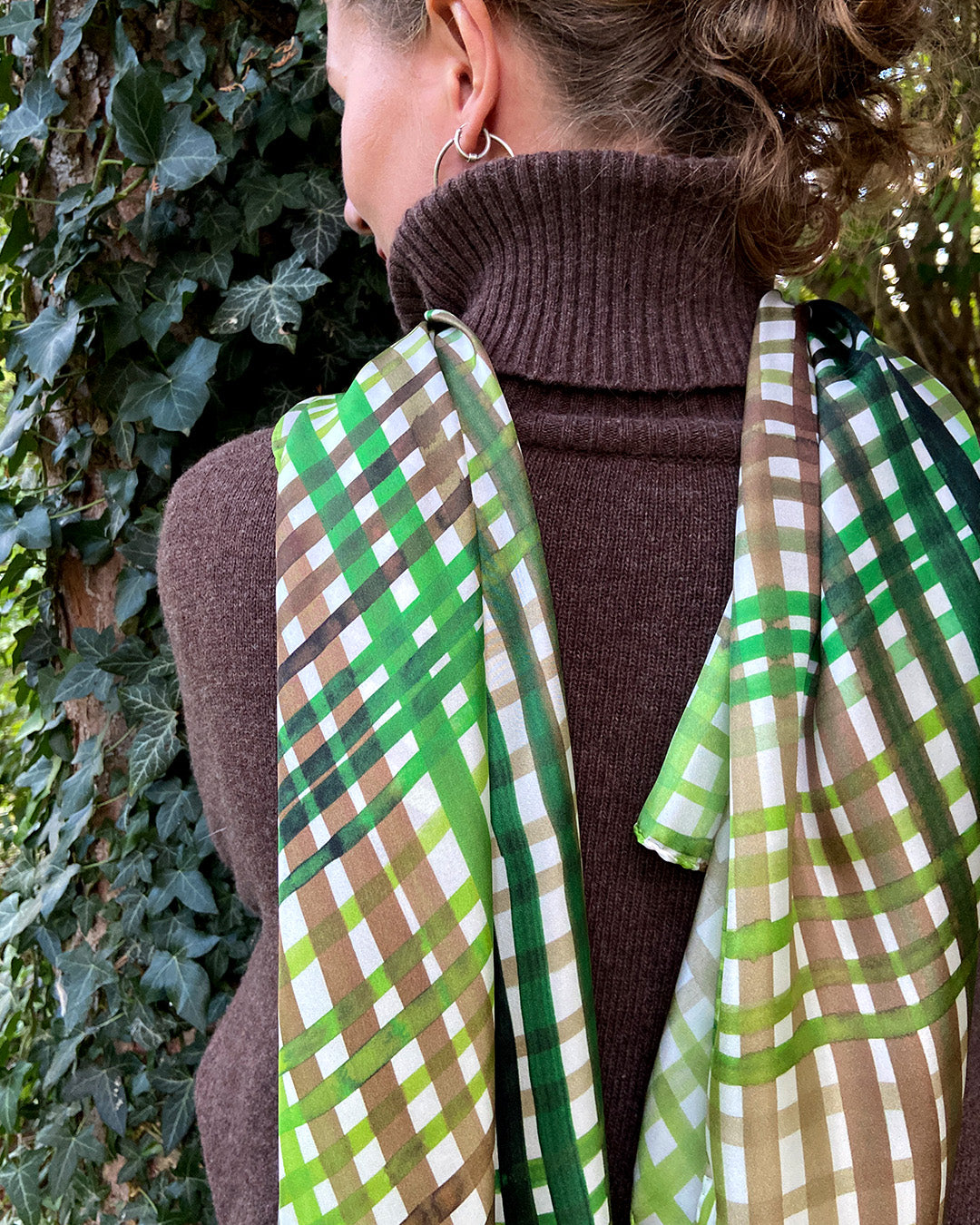 Silketørklæde - Grønt ternet - 160 x 65 cm - Heather No. 27