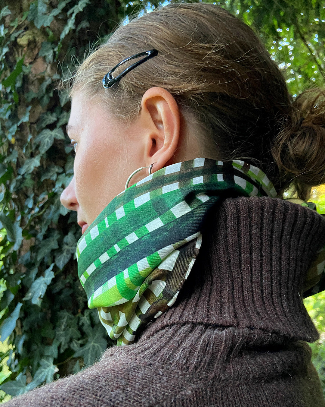 Silketørklæde - Grønt ternet - 160 x 65 cm - Heather No. 27