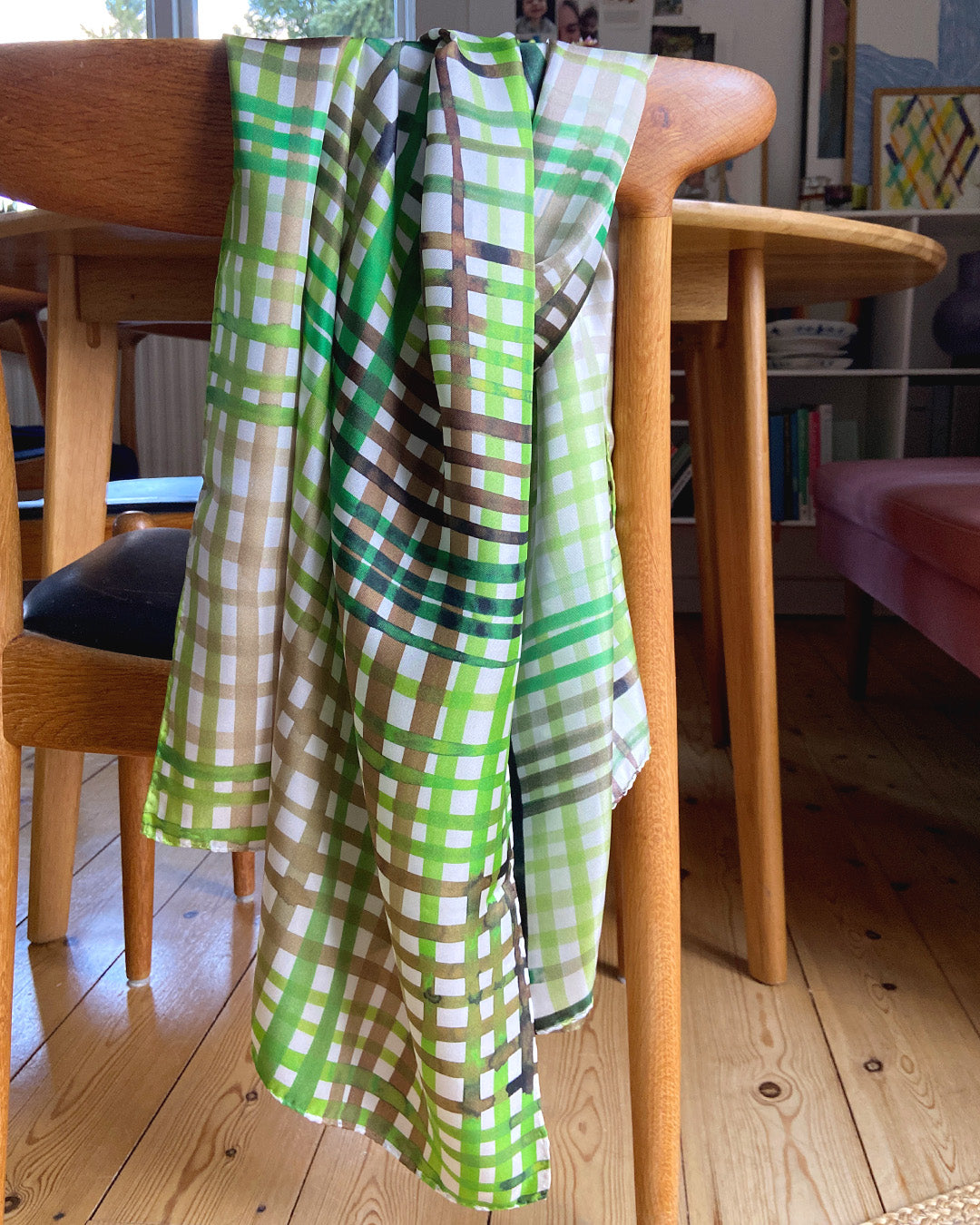 Silketørklæde - Grønt ternet - 160 x 65 cm - Heather No. 27