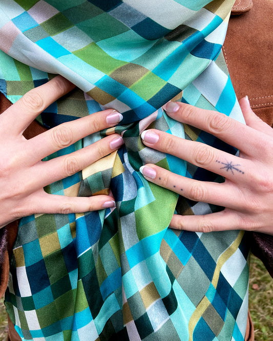 Silketørklæde - Blå-grøn - 160 x 65 cm - Harlequin Pure No. 29