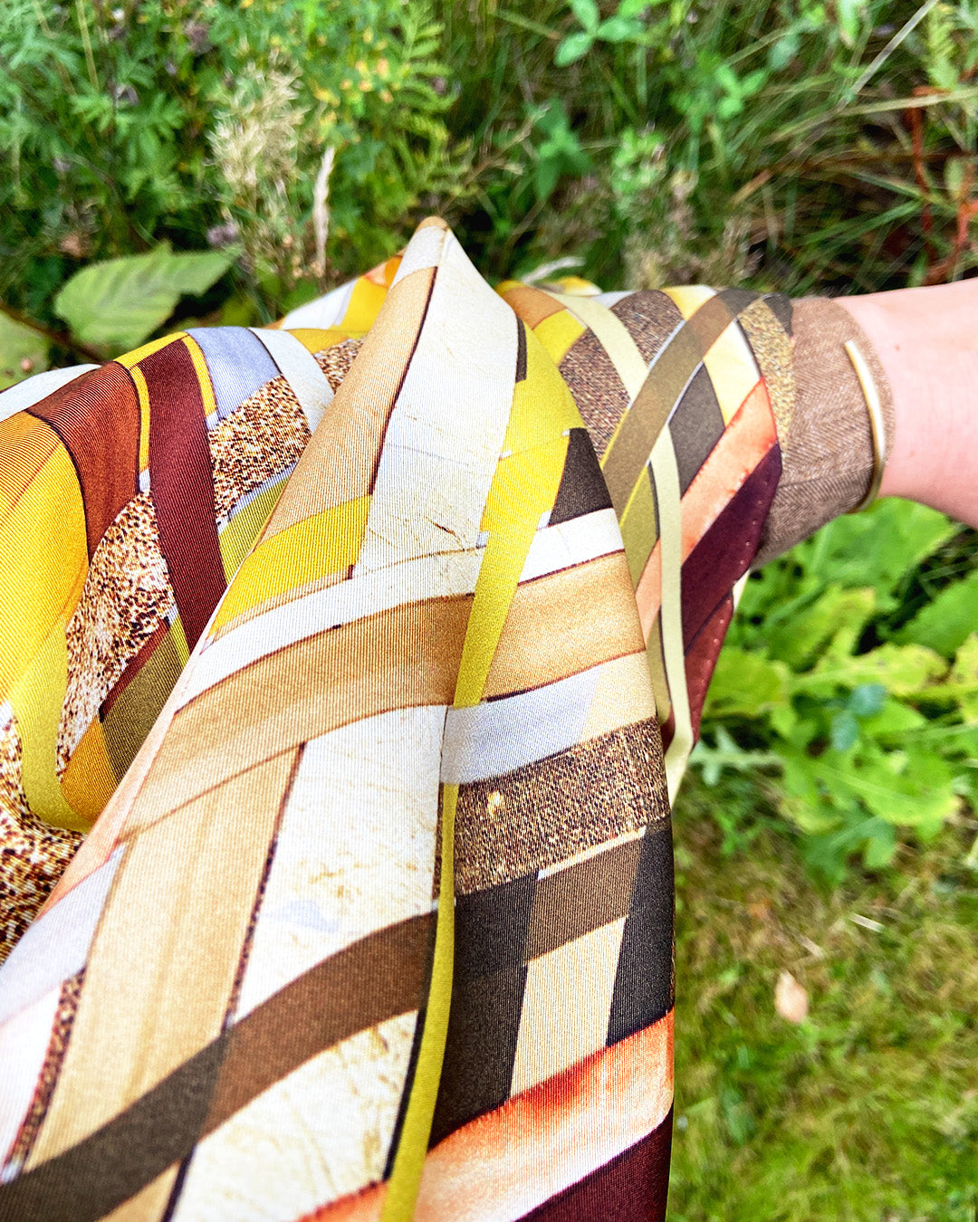 Silketørklæde gyldent Aflangt - 100% ægte SILKE TWILL - 160 x 65 cm - Harlequin Golden No. 12