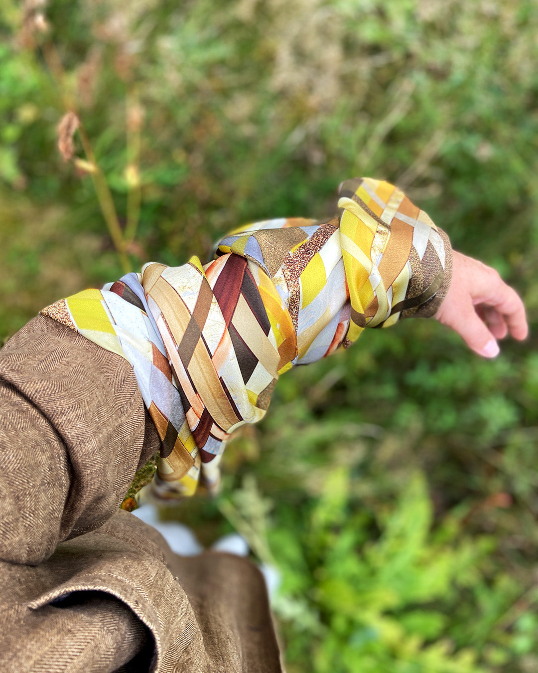 Silketørklæde gyldent Aflangt - 100% ægte SILKE TWILL - 160 x 65 cm - Harlequin Golden No. 12