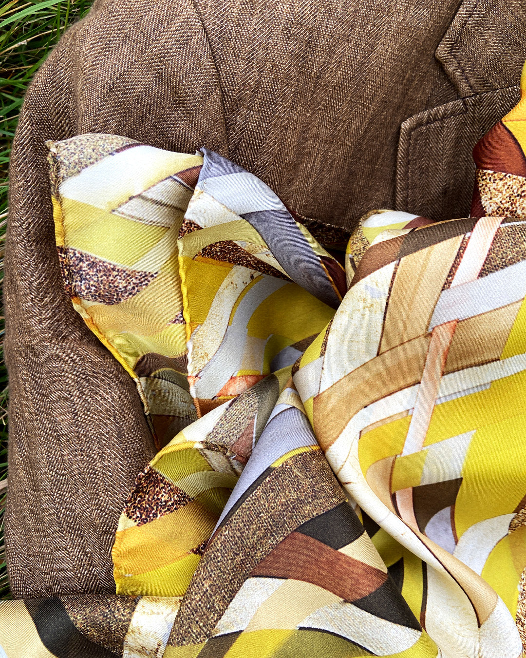 Silketørklæde gyldent Aflangt - 100% ægte SILKE TWILL - 160 x 65 cm - Harlequin Golden No. 12