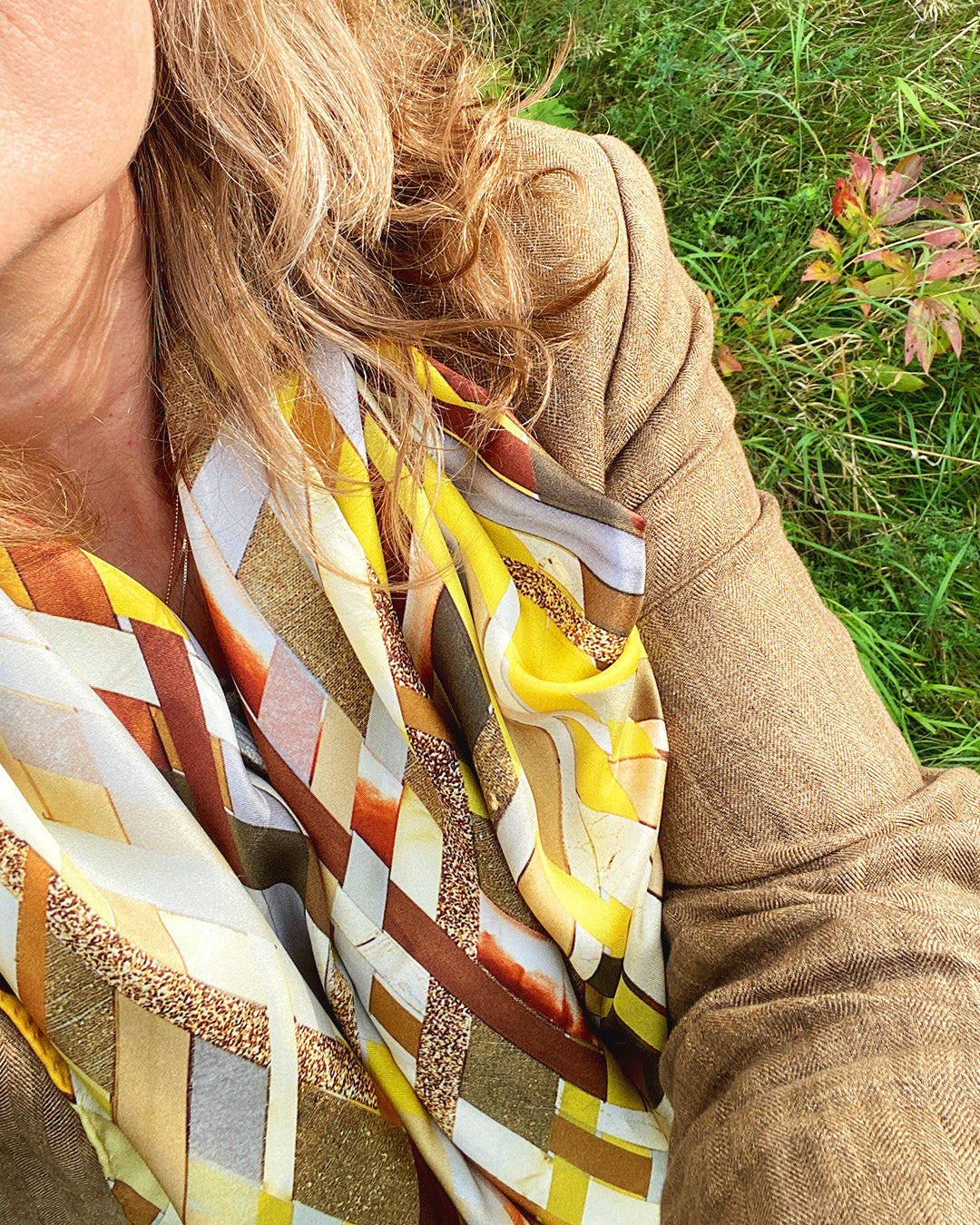 Silketørklæde gyldent Aflangt - 100% ægte SILKE TWILL - 160 x 65 cm - Harlequin Golden No. 12