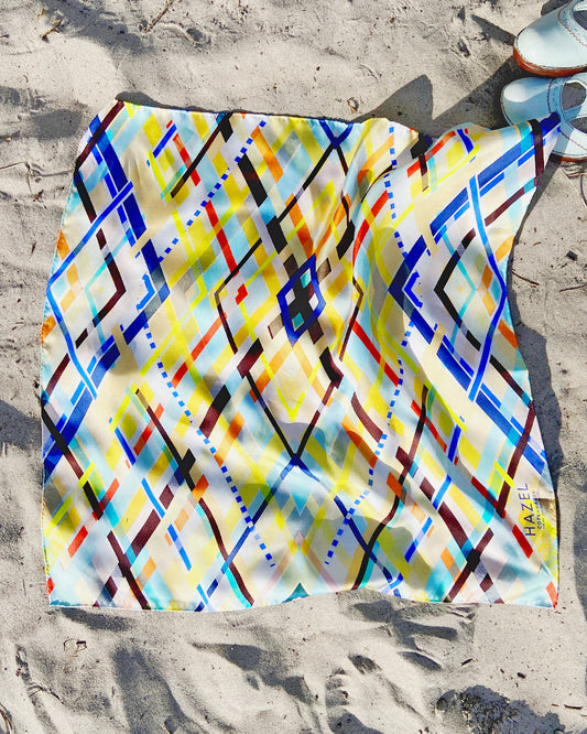 Silketørklæde farverigt kvadratisk - 100% ægte SILKE TWILL - 65 x 65 cm - Kaleidoscope Fun No. 16