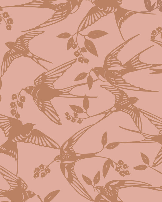 Voksdug i rødbrun farve med fugle design fra Notes by Susanne Schjerning - BIRDS Dusty Nut