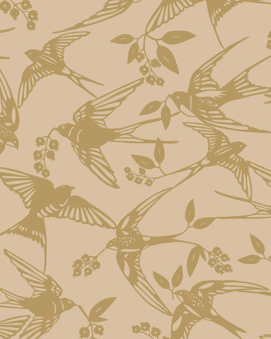 Voksdug - i gylden farve med fugle design fra Notes by Susanne Schjerning - BIRDS Golden